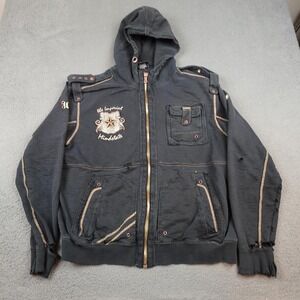 Imperious Delf Hoodie Mens 2XL Black Full Zip Distressed Graphic Chest